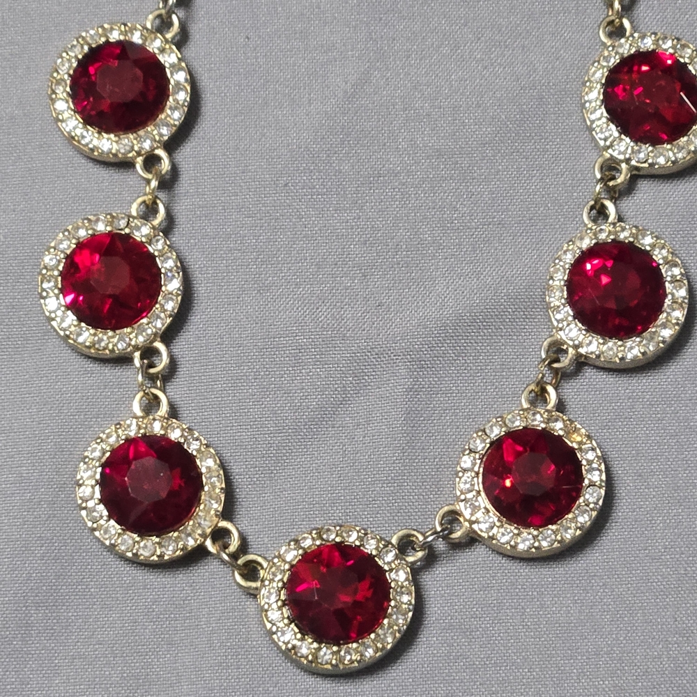 Red & Silver Rhinestone Necklace & Bracelet Set - Picture 2 of 9